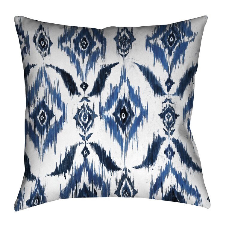 Indigo Ikat Ikat Polyester Indoor Outdoor Throw Pillow